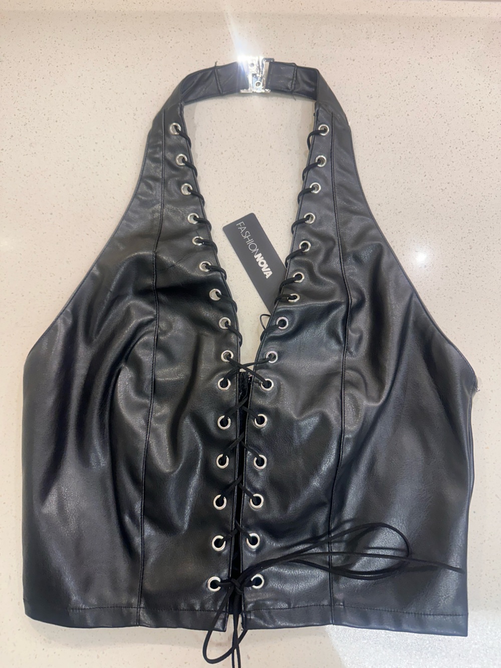 Fashion Nova Black Lace-Up Faux Leather Jacket